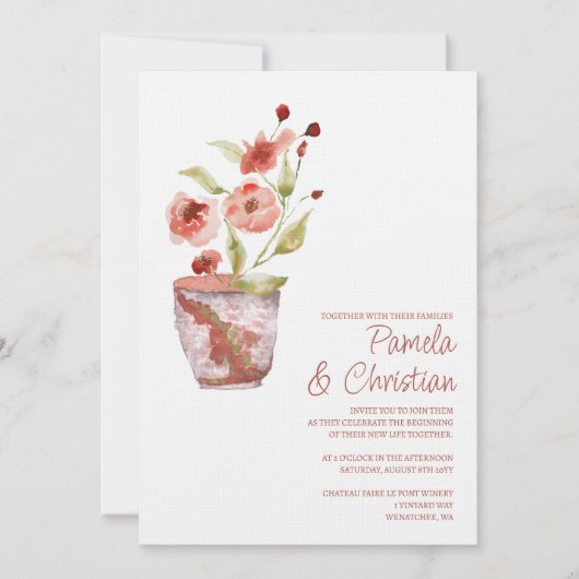 Terracotta-Blume, Einladungen zu Clay Pot Wedding (Vorderseite)