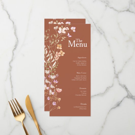 Terracotta-Blume für Hochzeitsereignisse Menükarte (Vorderseite/Rückseite Beispiel)
