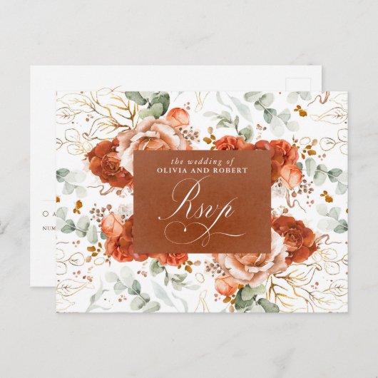 Terracotta-Blume Hochzeit RSVP Postkarte (Vorne/Hinten)