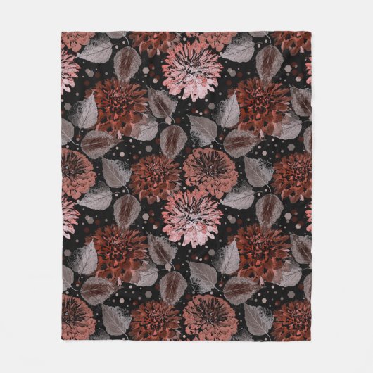 Terracotta-Blume mit grauen Blätter auf schwarz Fleecedecke (Vorderseite)