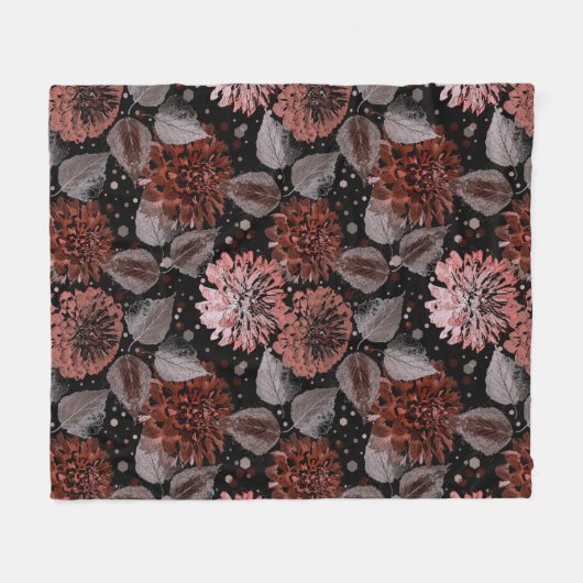 Terracotta-Blume mit grauen Blätter auf schwarz Fleecedecke (Vorderseite (Horizontal))