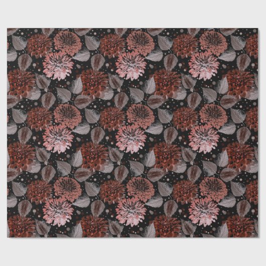 Terracotta-Blume mit grauen Blätter auf schwarz Geschenkpapier (Flach)