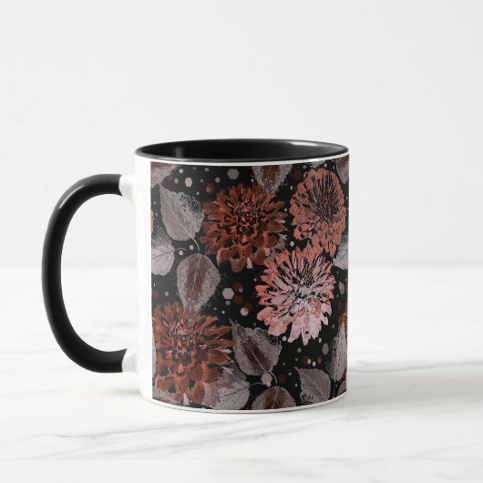 Terracotta-Blume mit grauen Blätter auf schwarz Tasse (Links)
