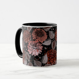 Terracotta-Blume mit grauen Blätter auf schwarz Tasse