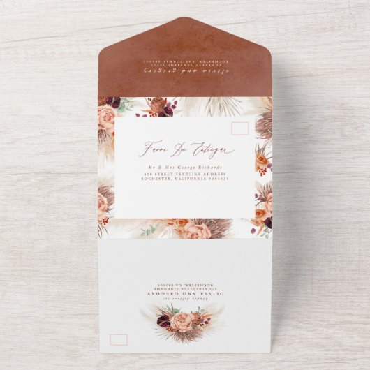 Terracotta Blume Pampas Grass Spanische Hochzeit All In One Einladung (Außenbereich)