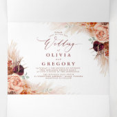 Terracotta Blume Pampas Grass Wedding Dreifach Gefaltete Einladung (Innenseite Mitte)