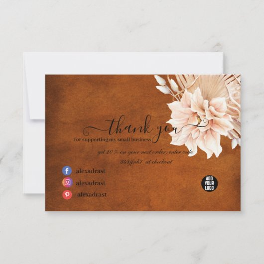 Terracotta-Blume und Pampas Grass Business Dankeskarte (Vorderseite)