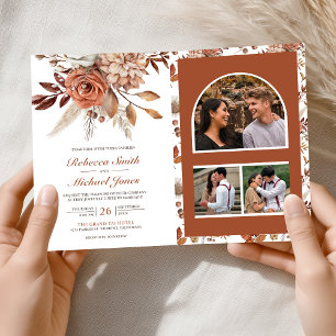 Terracotta-Blumen-All-in-One-QR-Code-Hochzeit Einladung