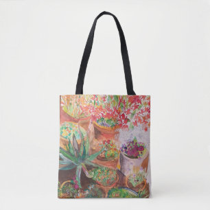 Terracotta-Blumentöpfe auf einer Tote-Tasche. Tasche