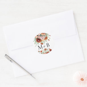 Terracotta Blush Blume Grüne Buchstaben Initialen Runder Aufkleber