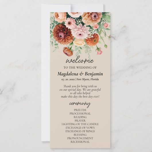 Terracotta Blush & Cream Florals Hochzeitsprogramm (Vorderseite)