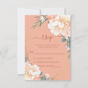 Terracotta Blush Creme Peach Gold Floral Wedding RSVP Karte