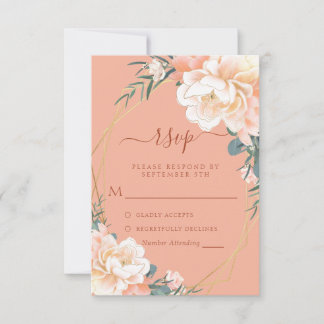 Terracotta Blush Creme Peach Gold Floral Wedding RSVP Karte