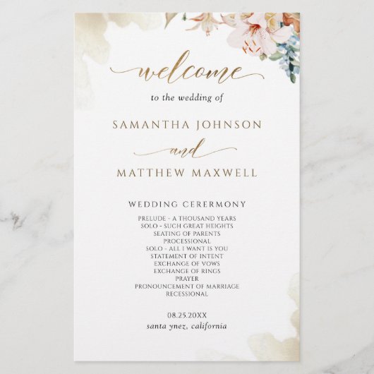 Terracotta Blush Floral Wedding Program (Vorderseite)