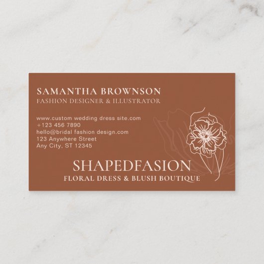 Terracotta Blush Flower Prom Dresses Seamstress Visitenkarte (Rückseite)
