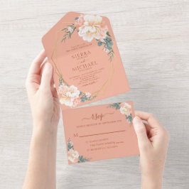 Terracotta Blush Gold Peach Cream Floral Wedding All In One Einladung