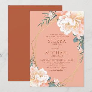 Terracotta Blush Peach Cream Gold Flora Hochzeit Einladung