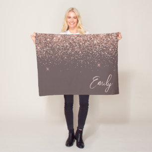 Terracotta Blush Rosa Rose Gold Glitzer Monogram Fleecedecke