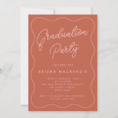 Terracotta & Blush Squiggle Graduation Party Einladung (Vorderseite)