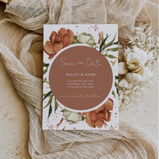 Terracotta Bohemisch Floral Save the Date laden Einladung