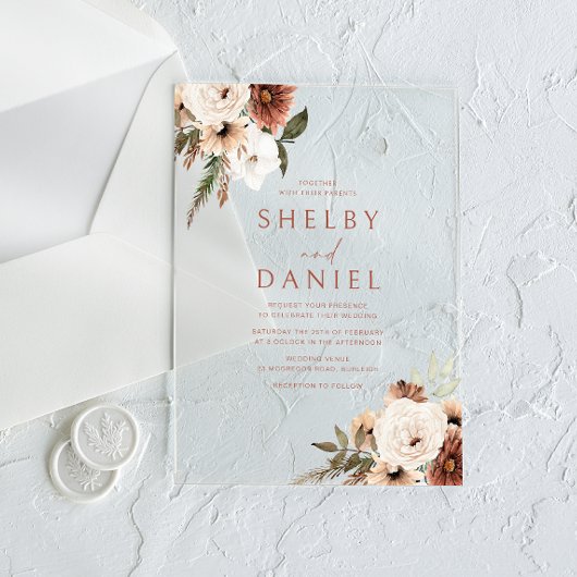 Terracotta Bohemische Blume Acryleinladungen