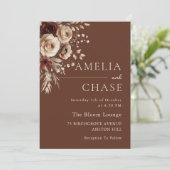 Terracotta Bohemische Vintage Hochzeit Einladung (Stehend Vorderseite)