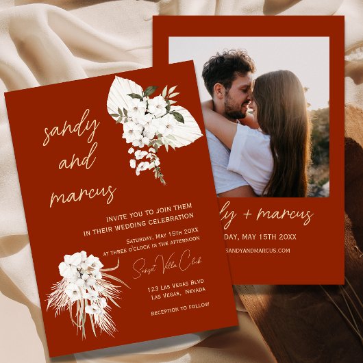 Terracotta Bohemisches Foto Hochzeit Einladung