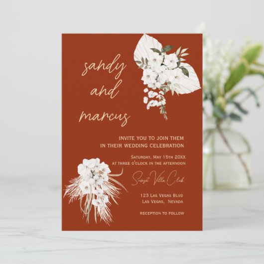 Terracotta Bohemisches Foto Hochzeit Einladung (Stehend Vorderseite)