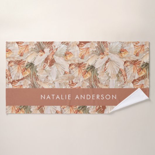 Terracotta Bohemisches, modernes Pampasgras Badehandtuch (Badehandtuch)