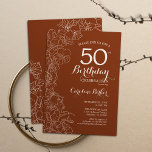 Terracotta Boho 50. Geburtstagsparty Einladung<br><div class="desc">Terracotta Boho 50. Geburtstagsparty Einladung. Minimalistisches modernes Design mit botanischen Konturen Zeichnungen Akzente und Typografie Drehbuch Schriftart. Einfache,  trendige Einladungskarte für eine stilvolle Damenfeier. Kann für jedes Alter angepasst werden. Gedruckte Zazzle Einladungen oder Sofortdownload digitalen druckbaren Vorlage.</div>