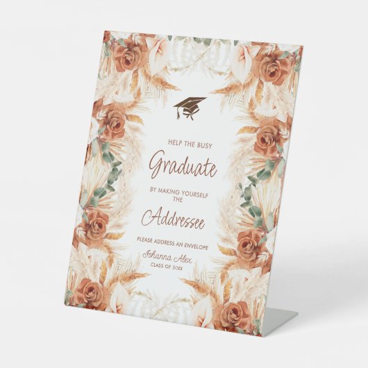 Terracotta Boho Abschluss Address Sign Sockelschild (Vorderseite)