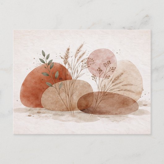 Terracotta Boho Abstract Botanical Watercolor  Postkarte (Vorderseite)