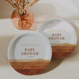 Terracotta Boho Abstrakt Babydusche Pappteller