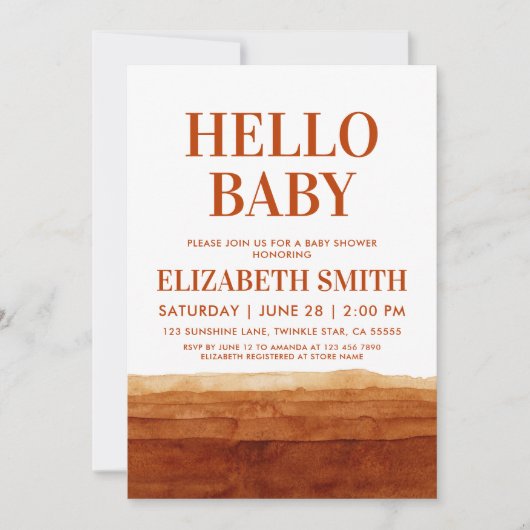 Terracotta Boho Abstrakt Desert Baby Dusche Einladung (Vorderseite)