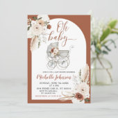 Terracotta Boho Arch Floral Kinderdusche Einladung (Stehend Vorderseite)