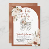 Terracotta Boho Arch Floral Kinderdusche Einladung (Vorne/Hinten)