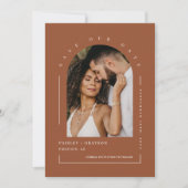 Terracotta Boho Arch Foto QR Code Rettete Unser Da Einladung (Vorderseite)