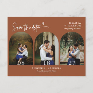 Terracotta Boho Arch Foto QR-Code Save the Date Postkarte