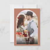 Terracotta Boho Arch Foto Wedding Dankeskarte (Vorderseite)