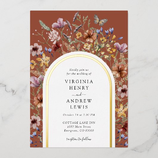 Terracotta Boho Arch Wedding Einladung (Vorderseite)