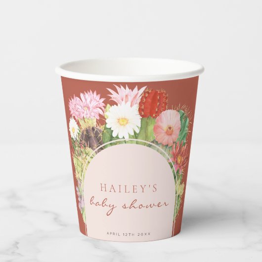 Terracotta Boho Bloom Cactus Baby Shower Pappbecher (Vorderseite)