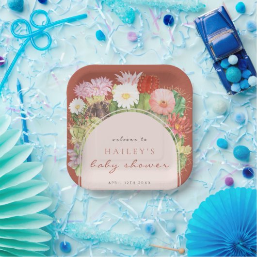 Terracotta Boho Bloom Cactus Baby Shower Pappteller (Party)