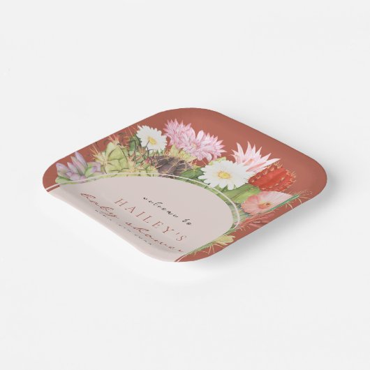 Terracotta Boho Bloom Cactus Baby Shower Pappteller (Gewinkelt)