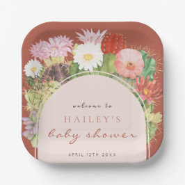 Terracotta Boho Bloom Cactus Baby Shower Pappteller