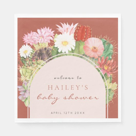 Terracotta Boho Bloom Cactus Baby Shower Serviette (Vorderseite)