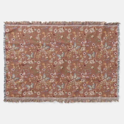 Terracotta Boho Bloral Throw Blanket Decke (Vorderseite)
