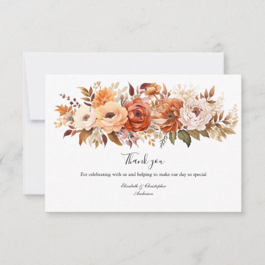 Terracotta Boho Blume Hochzeit Dankeskarte (Vorderseite)