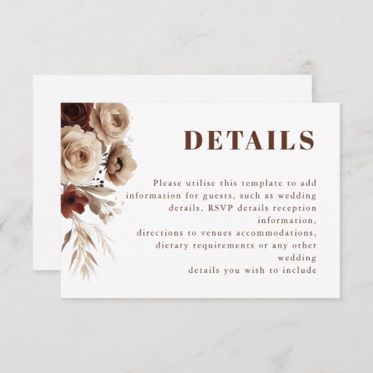 Terracotta Boho Blumendetails Hochzeit Begleitkarte (Vorne/Hinten)