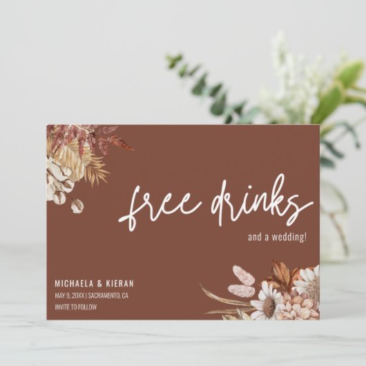 Terracotta Boho BlumenWedding rettet das Datum Save The Date (Stehend Vorderseite)