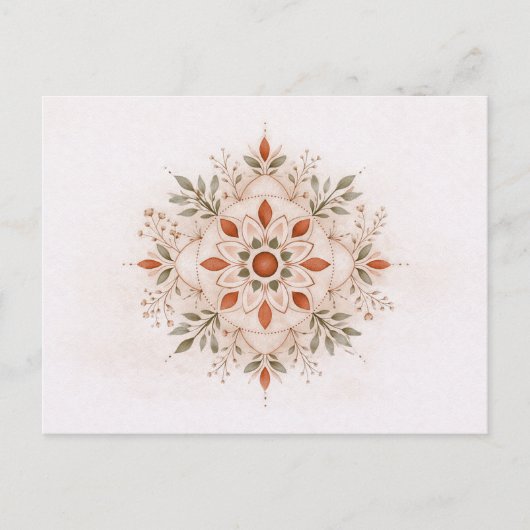 Terracotta Boho Botanical Mandala Watercolor Postkarte (Vorderseite)